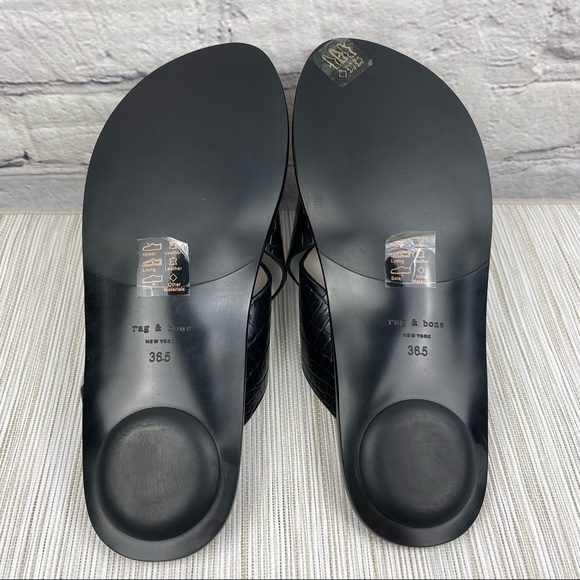 NEW Rag & Bone August Croc Embossed Leather Slide Sandals In Black - Picture 13 of 13